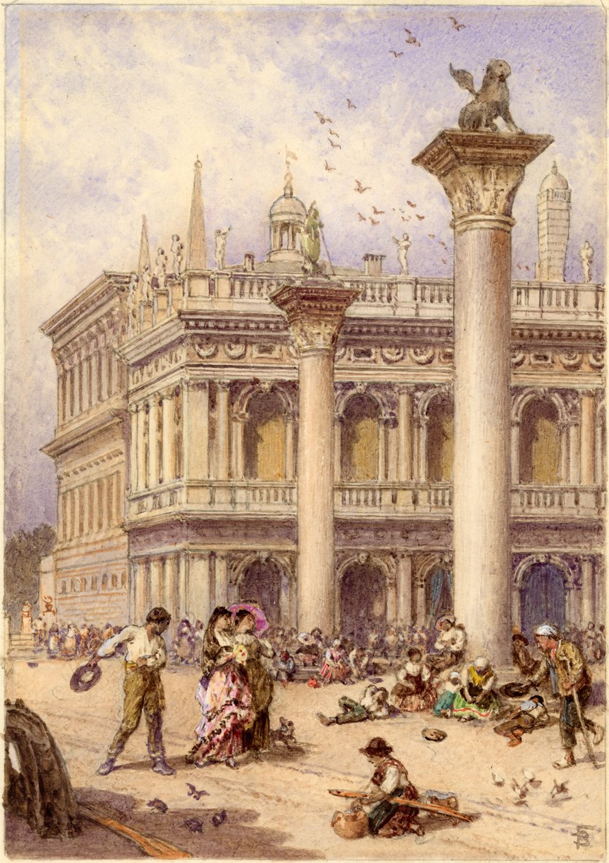 Bibliotheek van het San Marcoplein, Venetië, 1868 door Myles Birket Foster