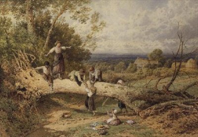 Kinderen Spelen op een Gevallen Boom door Myles Birket Foster