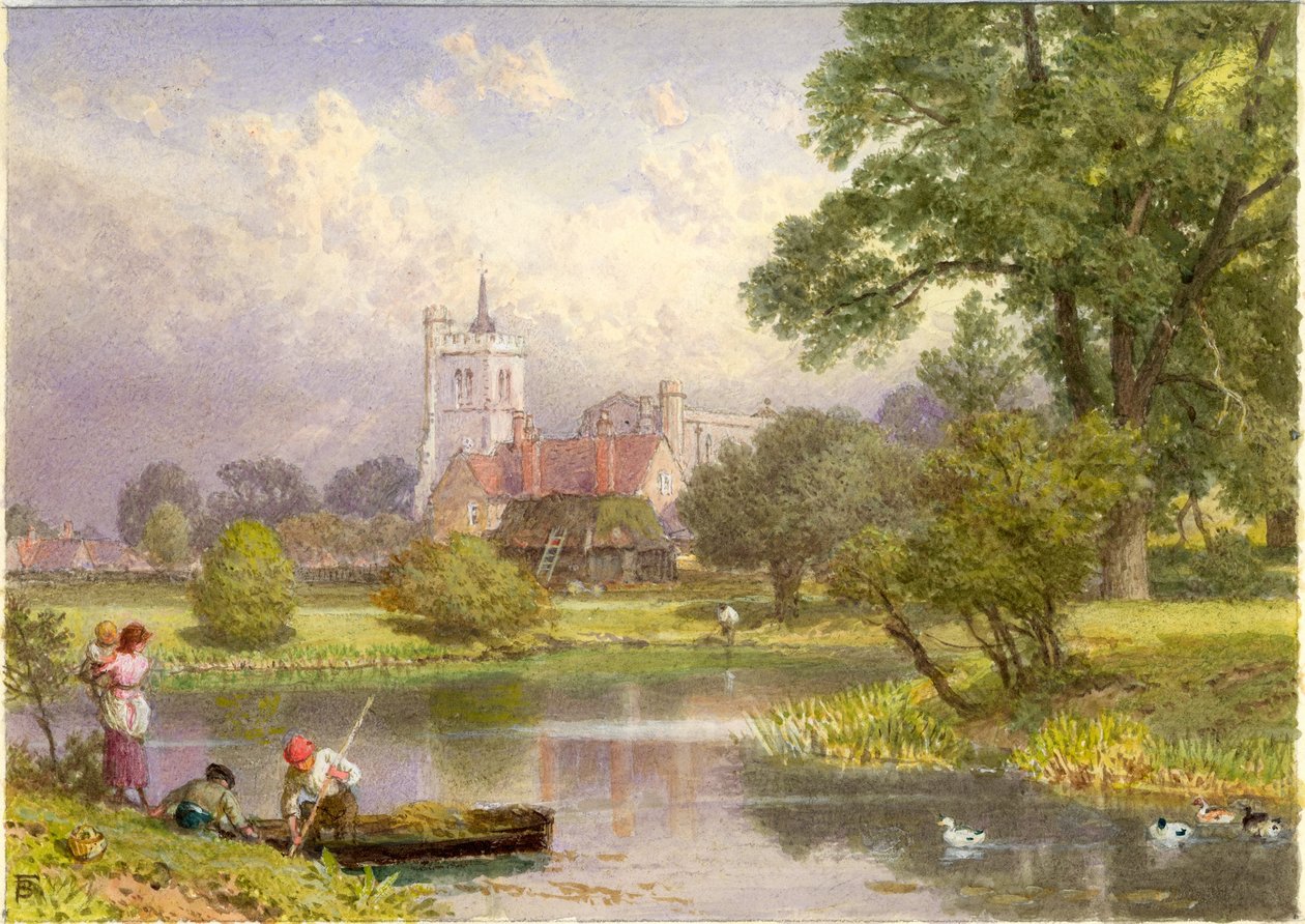 Elstow, Bedfordshire (geboorteplaats van John Bunyan) door Myles Birket Foster
