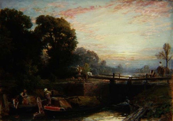 Sluis bij zonsondergang door Myles Birket Foster