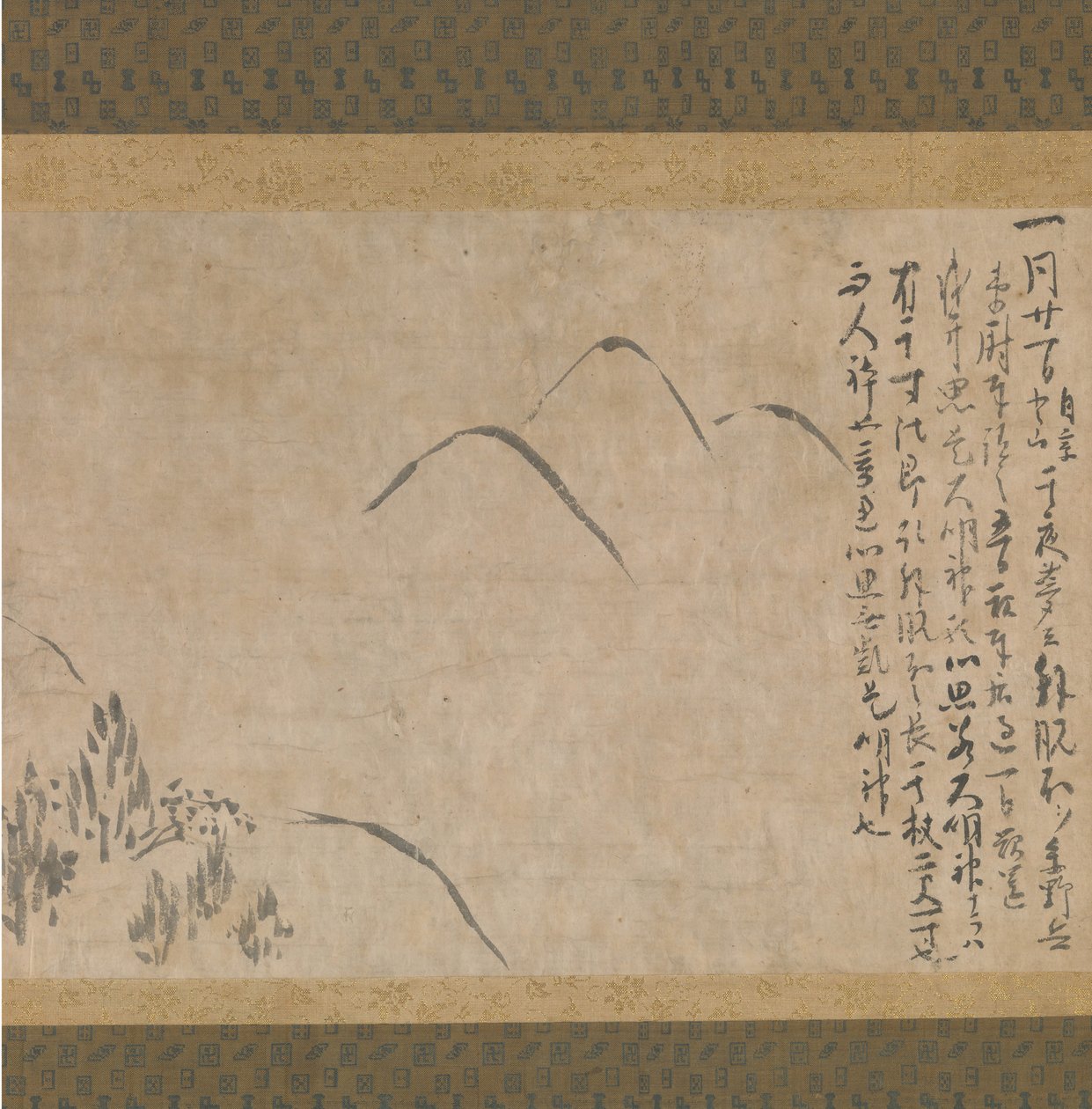 Sectie van het Droomdagboek Yume no ki met een Schets van Bergen, ca. 1203-10 door Myoe Koben