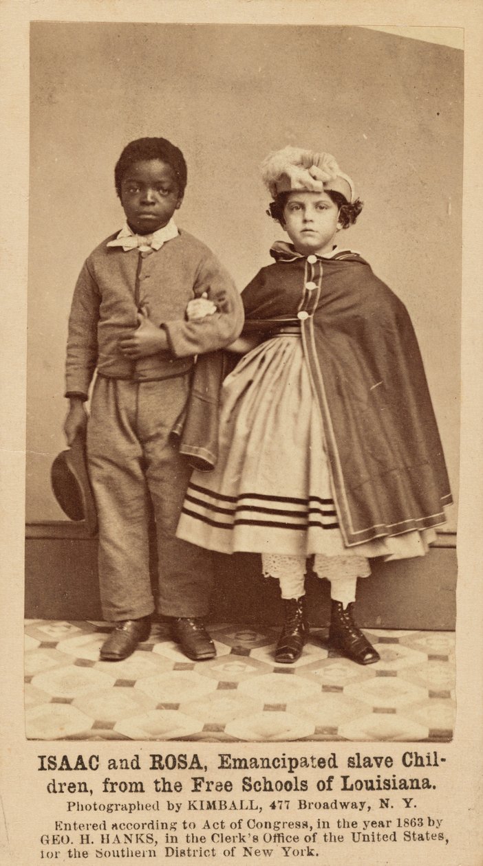 Isaac en Rosa, geëmancipeerde slavenkinderen, van de vrije scholen van Louisiana,1863-1864 (foto) door Myron H. Kimball