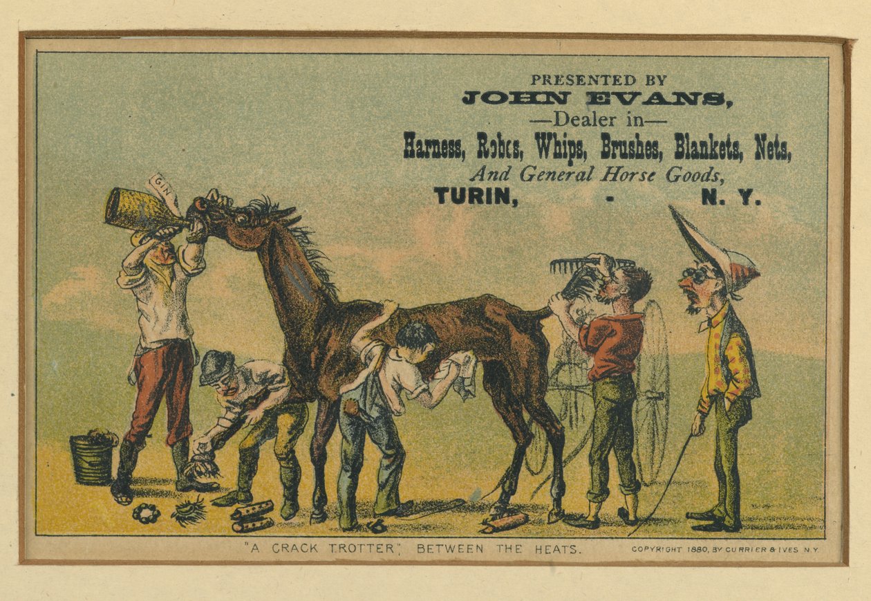 Een snelle draver tussen de races, 1880 door N. and Ives, J.M. Currier