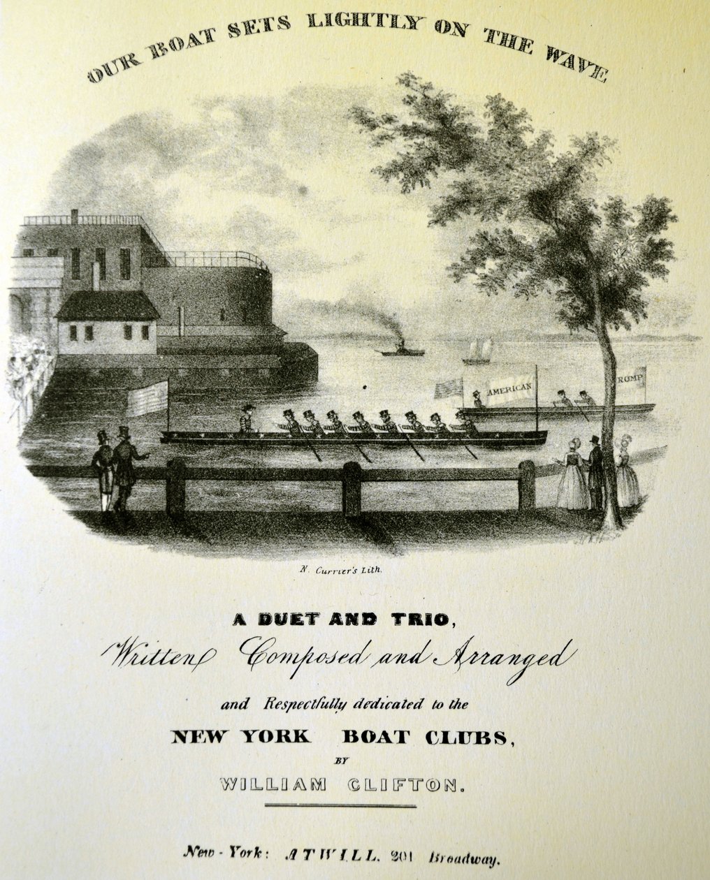 Illustratie van Currier & Ives 19e Eeuw. Onze Boot drijft licht op de Golf door N. and Ives, J.M. Currier