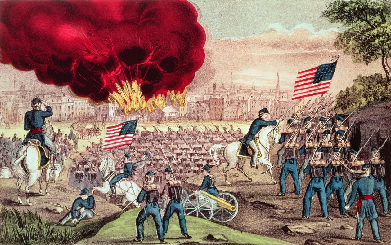 De Inname van Atlanta door het Leger van de Unie, 2 september 1864 door N. and Ives, J.M. Currier
