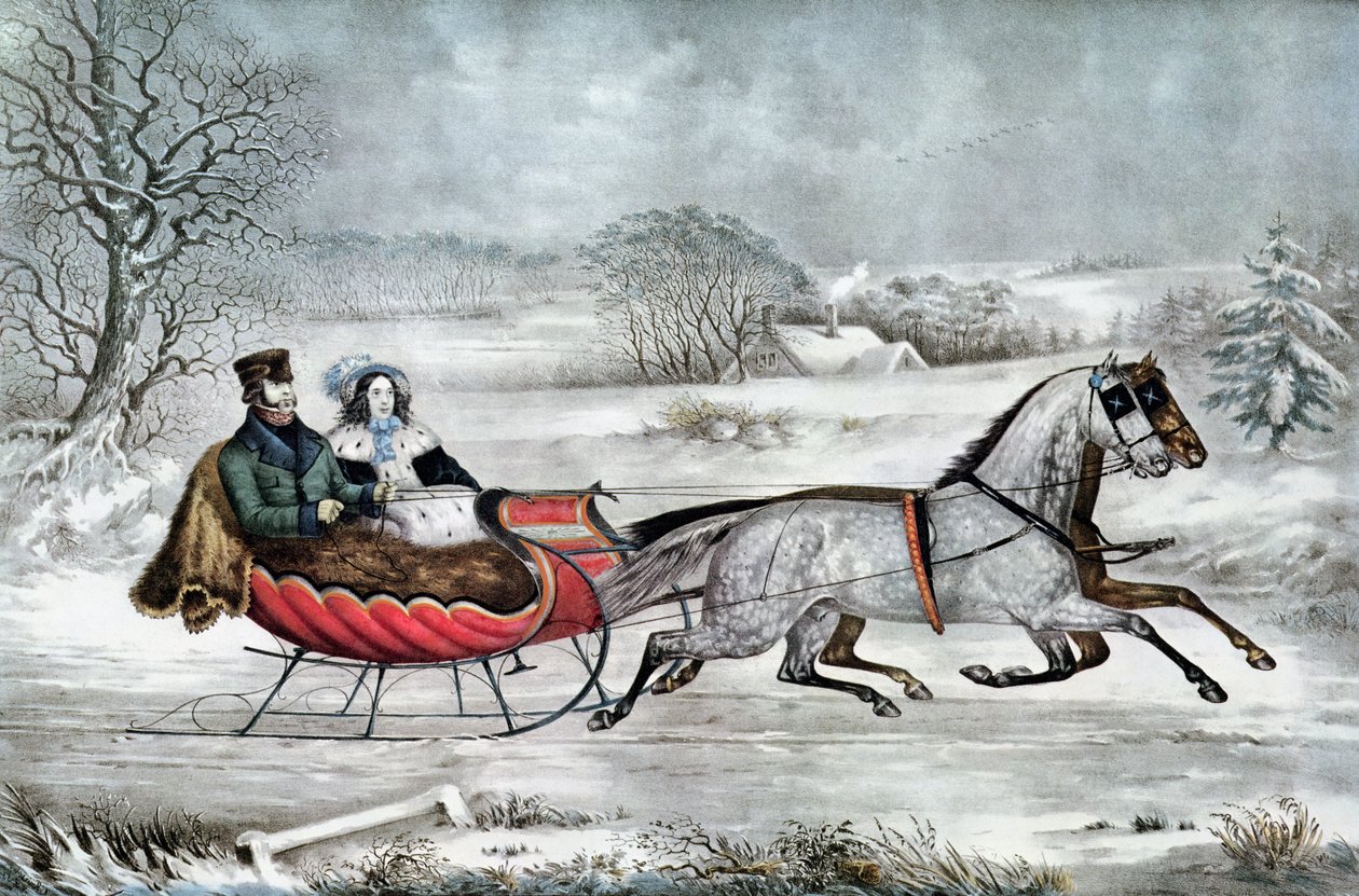 De Weg - Winter (Currier en zijn tweede vrouw, Laura Ormsbee, 1843) door N. and Ives, J.M. Currier