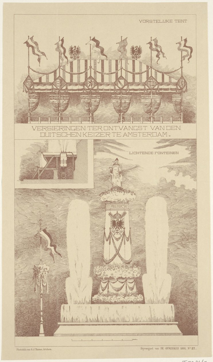 Versieringen bij het bezoek van de Duitse keizer aan Amsterdam, 1891 door NV Drukkerij G.J. Thieme