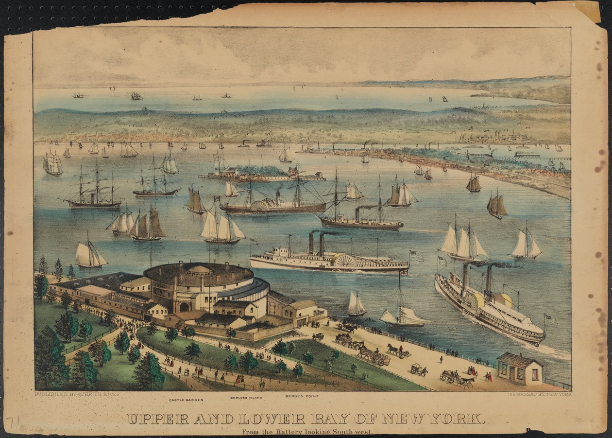 Boven- en benedenbaai van New York, ca. 1881 door Nathaniel Currier