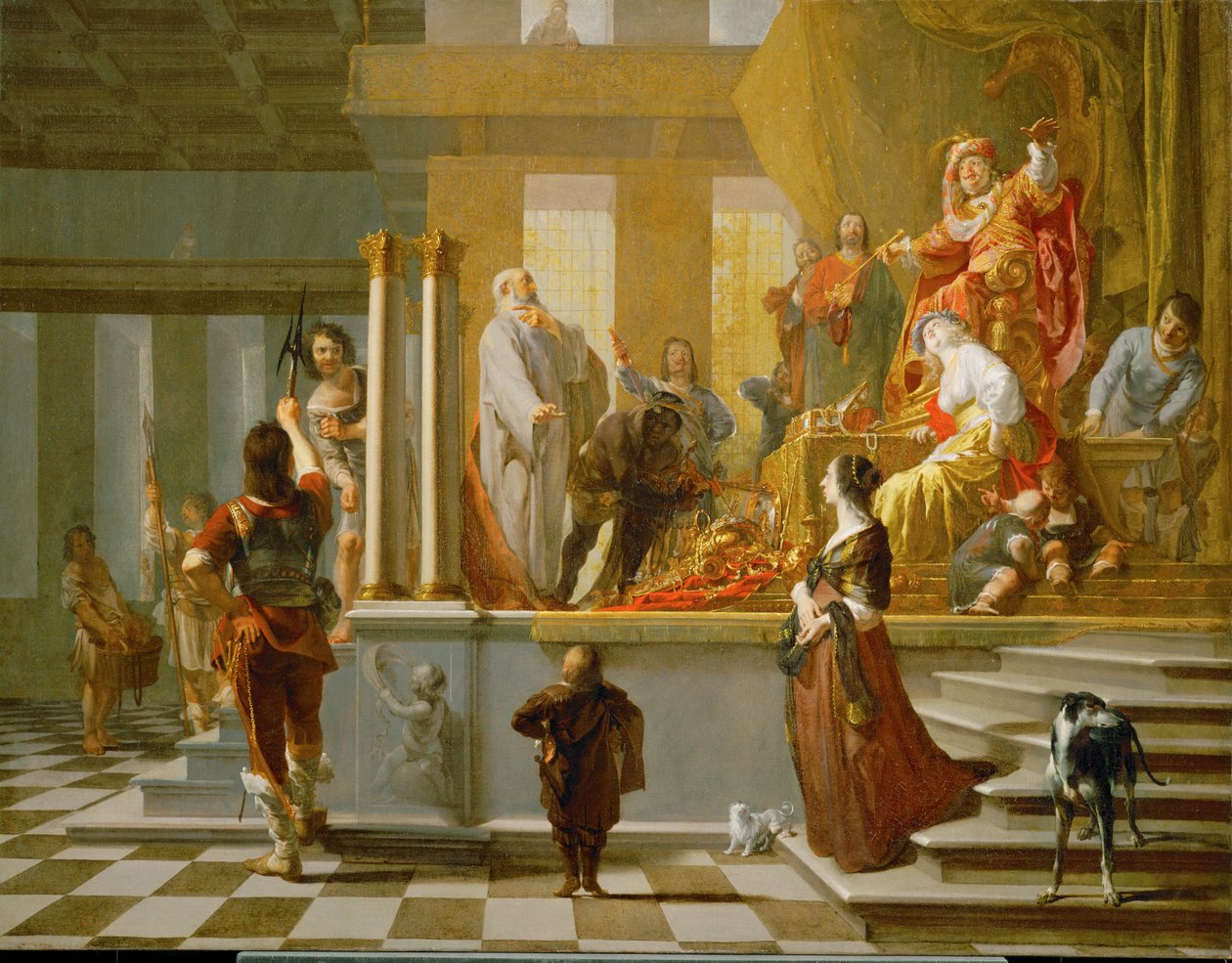 Croesus toont zijn schatten aan Solon door N. & Hondecoeter G. G. de (1604-53) Knuepfer