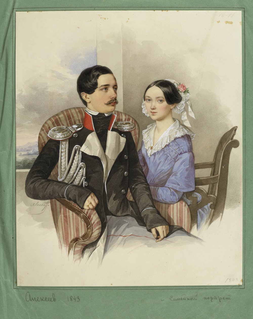 Portret van Graaf Jakov Karlovich Sievers 1818-1865 en Gravin Vera Mikhaylovna 1818-1865, 1843 door N. M. Alexeyev