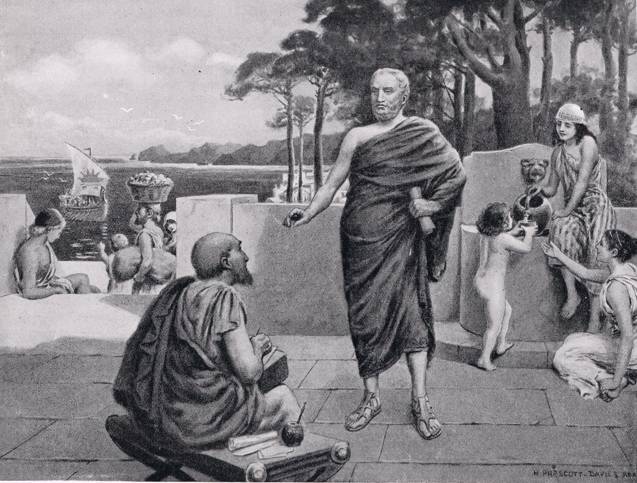 Thucydides in ballingschap, illustratie uit Hutchinsons History of the Nations door N. Prescott Davies