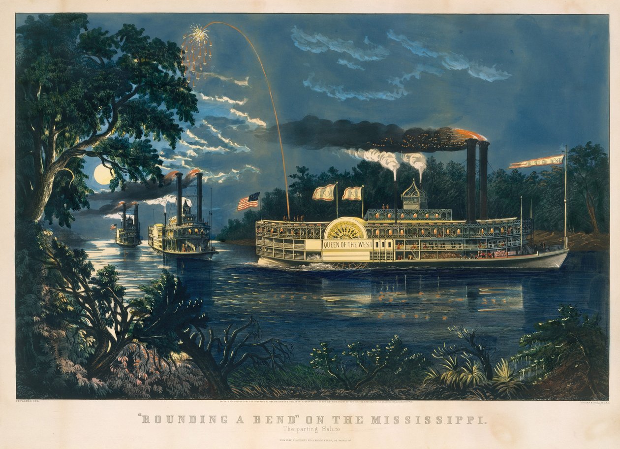 Bocht op de Mississippi – Het Afscheidssaluut door Currier and Ives
