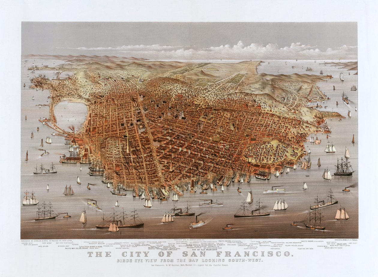De Stad San Francisco door Currier & Ives, ca. 1878 (kleur litho) door Currier and Ives