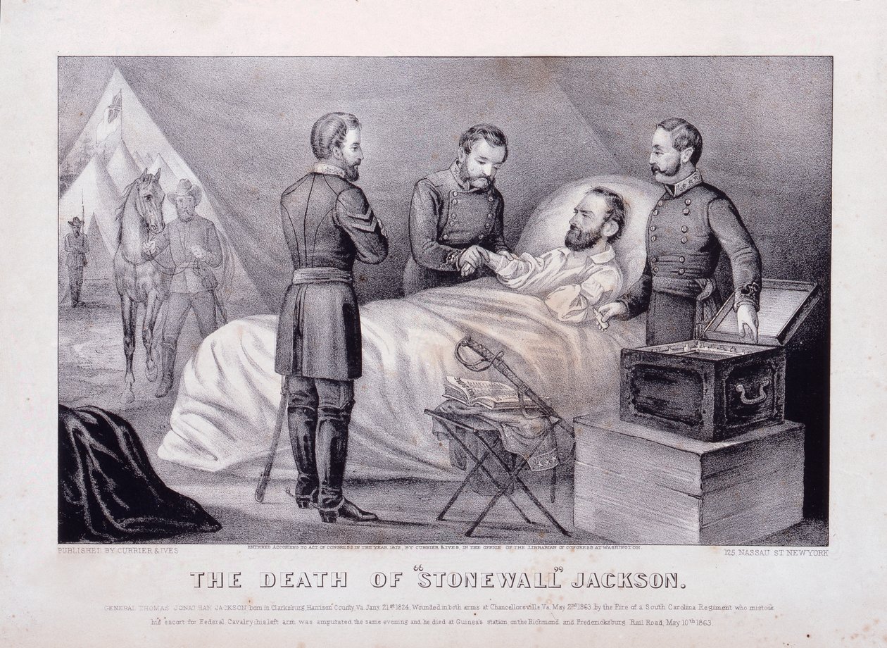 De dood van "Stonewall" Jackson (litho) door N. and Ives J.M. (1824 95) Currier
