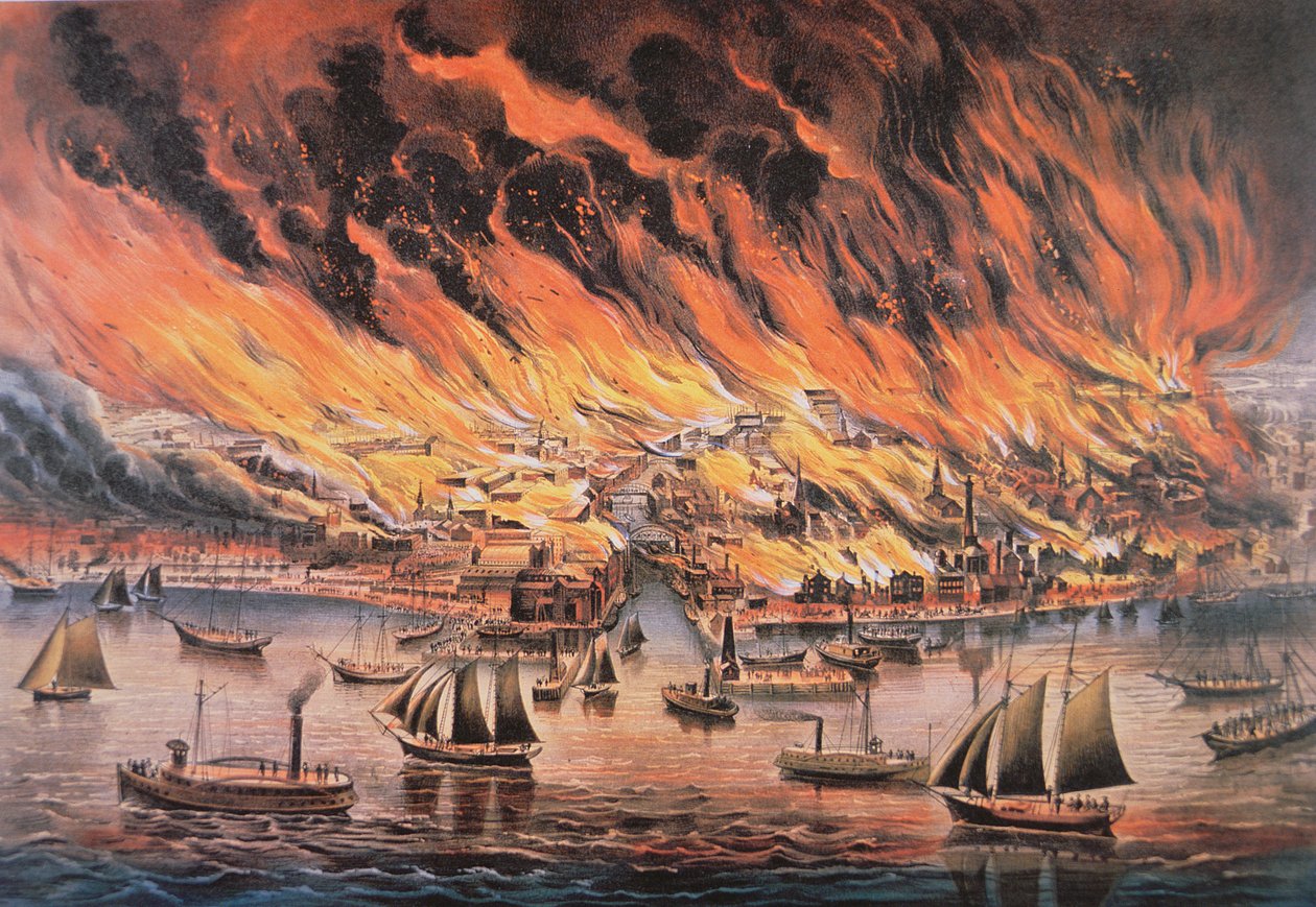 De Grote Brand van Chicago door Currier and Ives