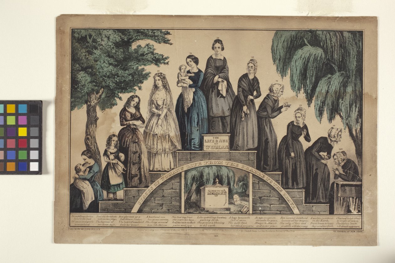 Het Leven en de Leeftijd van de Vrouw / Stadia van het Leven van de Vrouw van de Wieg tot het Graf door N. and Ives J.M. (1824-95) Currier