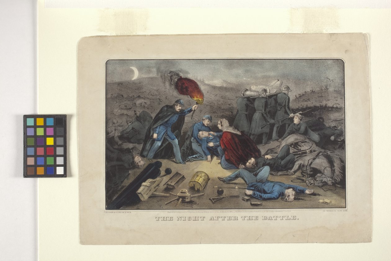 De nacht na de slag door N. and Ives J.M. (1824 95) Currier