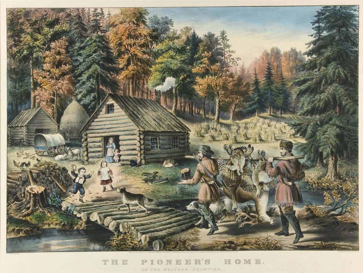 Het huis van de pionier aan de westelijke grens door Currier and Ives