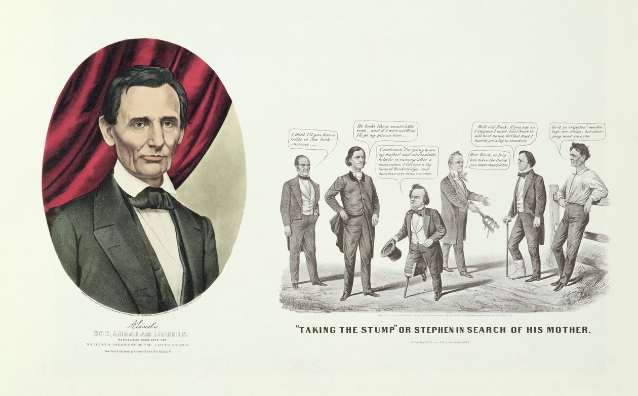 Hon. Abraham Lincoln, 16e President van de Verenigde Staten, 1860 door N. and Ives, J.M. Currier