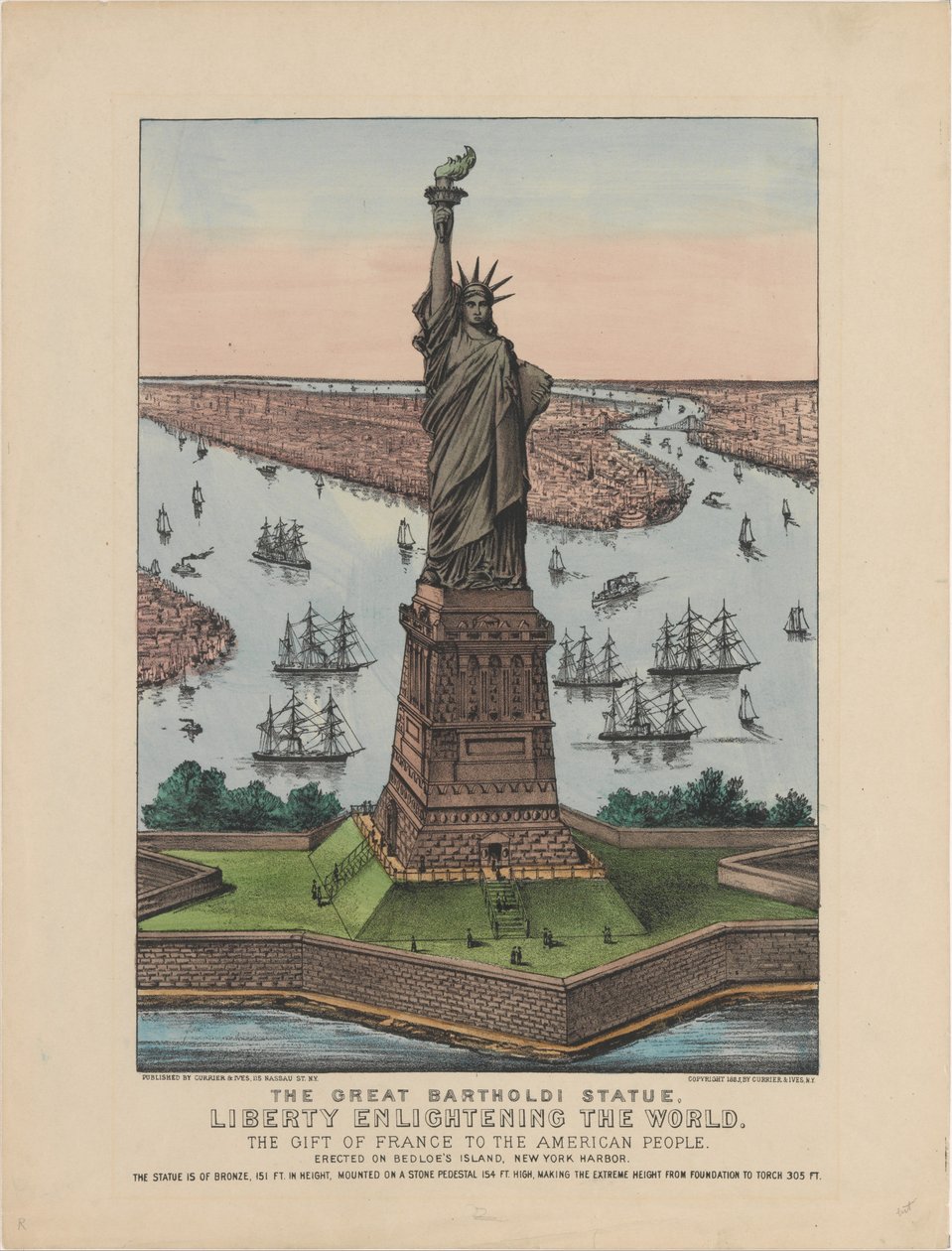 Het Grote Bartholdi Standbeeld – Vrijheid Verlicht de Wereld door N. and Ives, J.M. Currier
