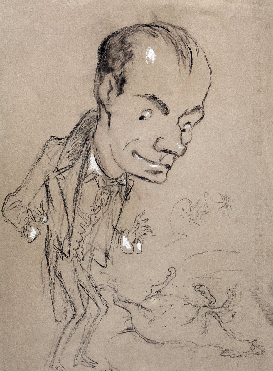 Baudelaire verbaast zich voor een dood paard en op zijn rug. Voorstelling van Charles Baudelaire Franse dichter (1821-1867) door Nadar