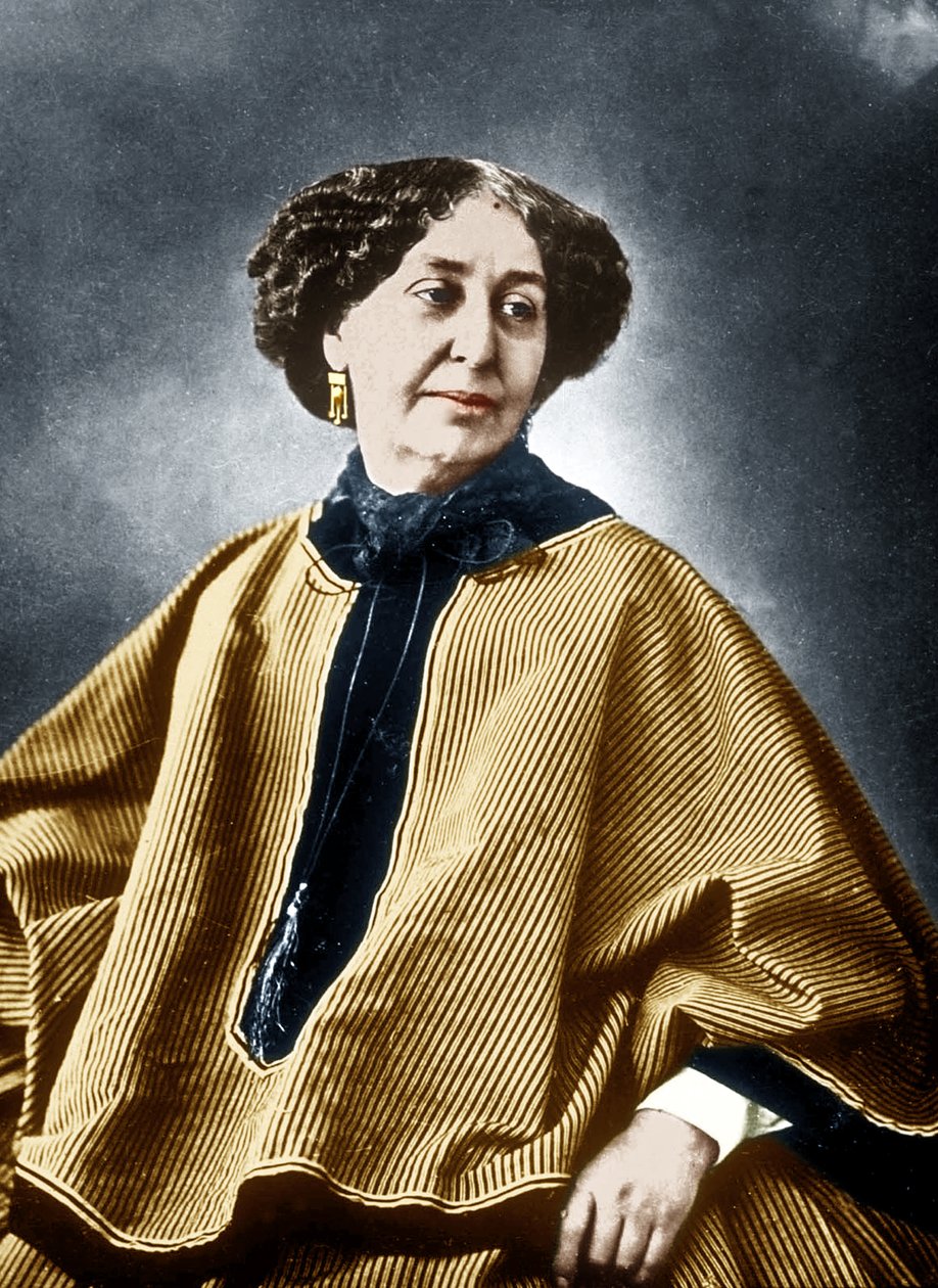 Franse schrijfster George Sand (Aurore Dupin 1804-1876) 1864, foto door Nadar, ingekleurd document door Nadar
