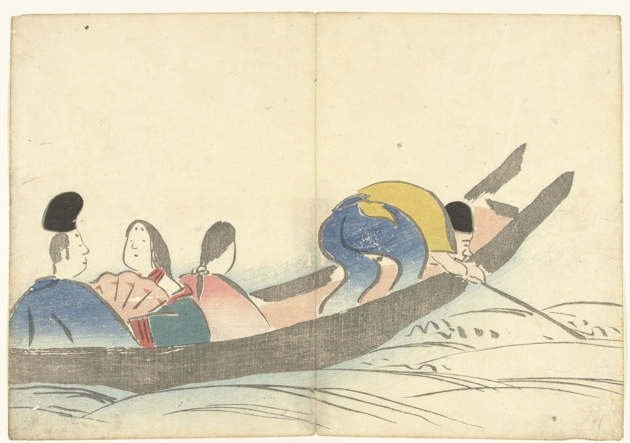 Personen in een boot (Prentenalbum van Korin) door Nakamura Hochu