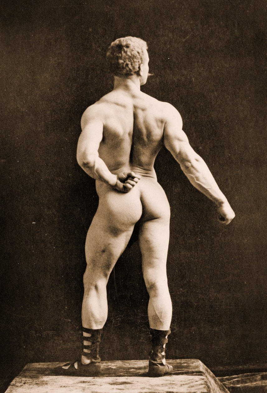 Eugen Sandow, in klassieke oude Grieks-Romeinse pose door Napoleon Sarony