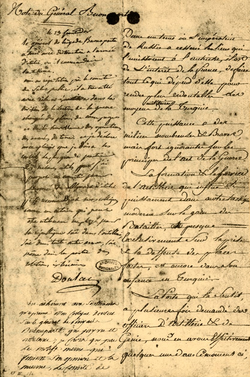 Notitie van Generaal Bonaparte, 13 september 1795, 1921 door Napoleon Bonaparte I