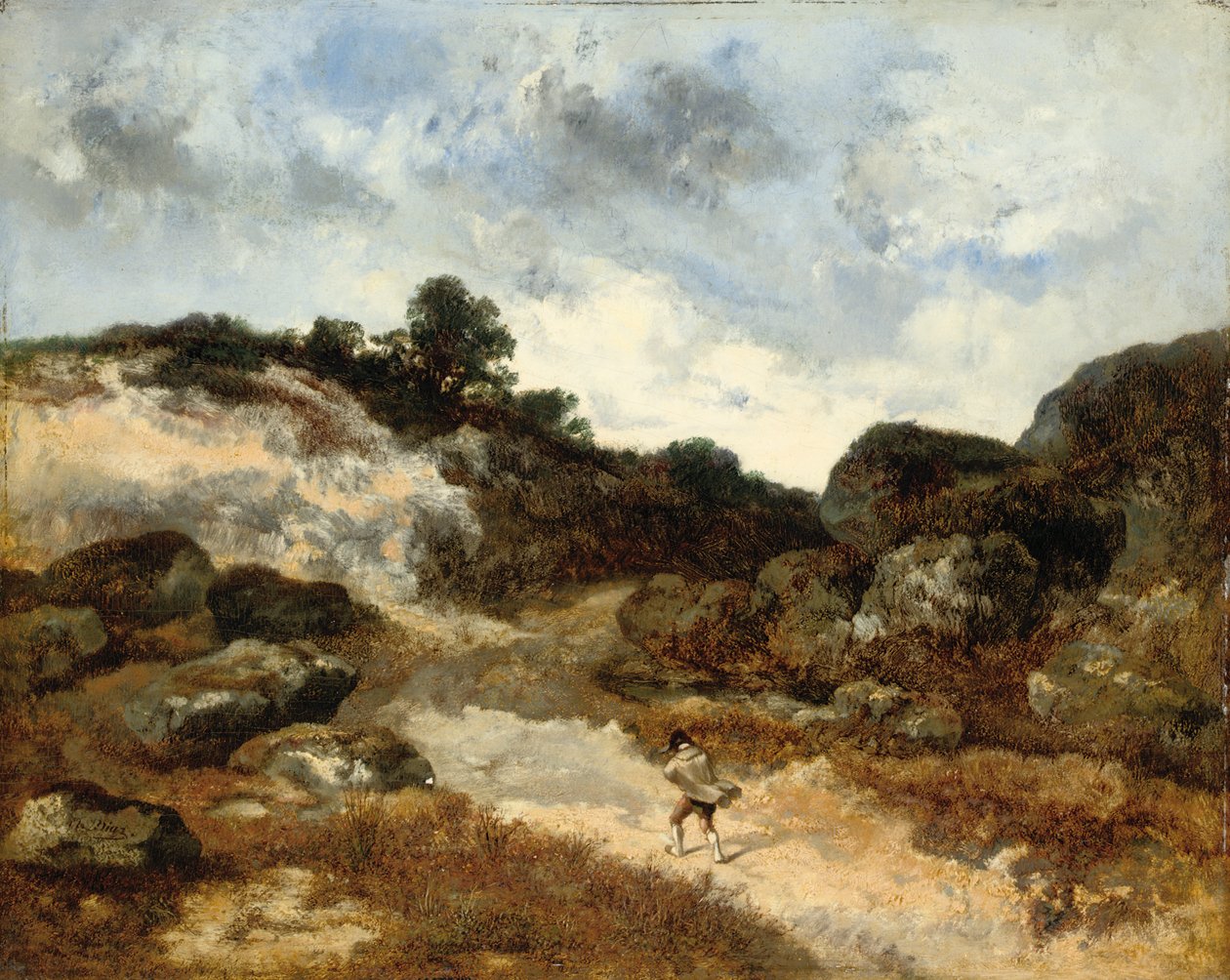 Voor de storm, een personage op de rotsachtige weg naar Jean-de-Paris door Narcisse Virgile Diaz de la Peña