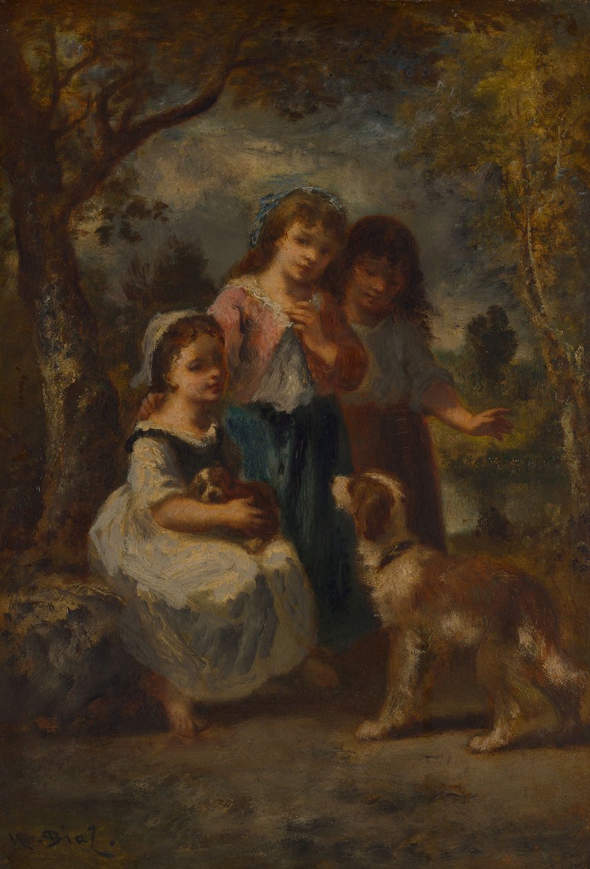 Drie kleine meisjes, ca. 1870 door Narcisse Virgile Diaz de la Peña