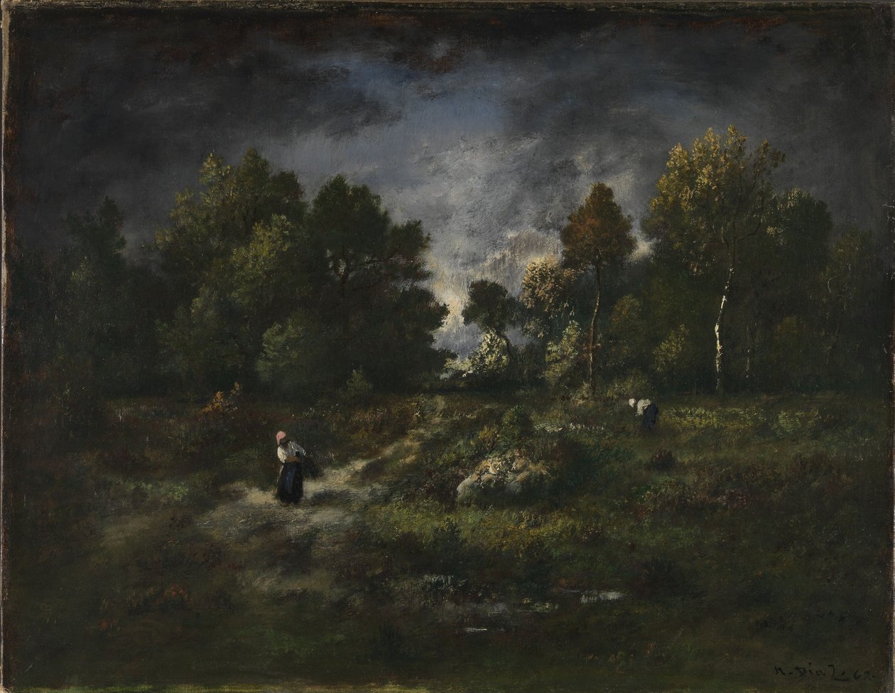 Boslandschap met houtsprokkelaars door Narcisse Virgile Diaz de la Peña