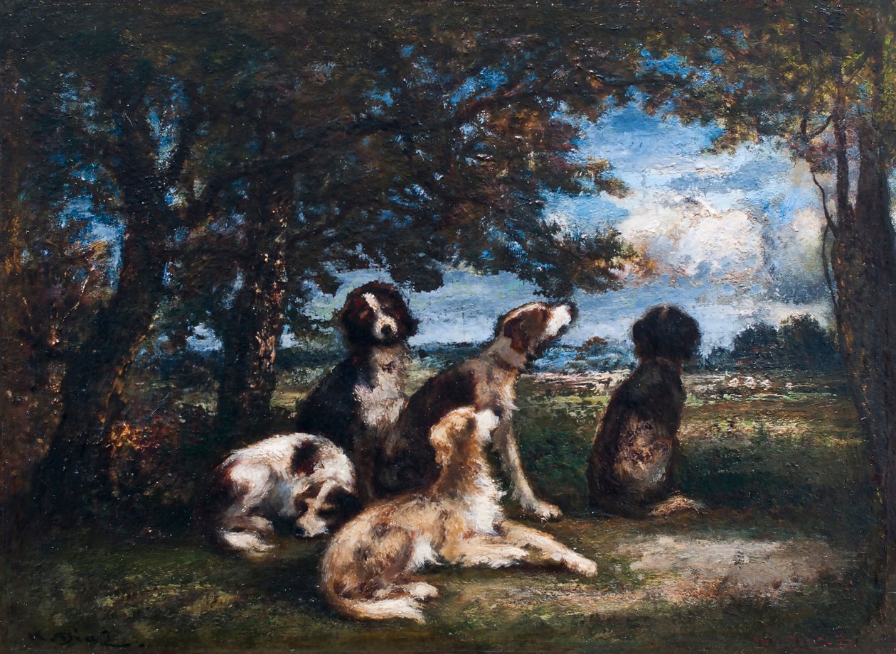 Honden in het Fontainebleau-bos door Narcisse Virgilio Diaz de la Peña