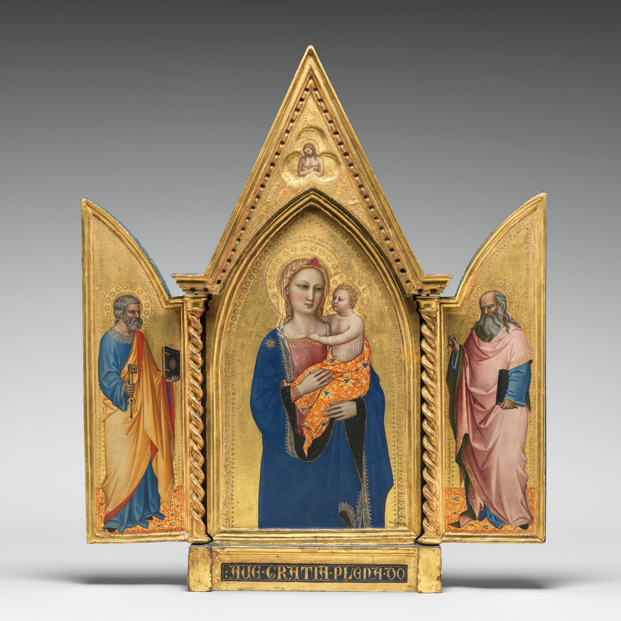Madonna en Kind, met Heiligen Petrus en Johannes de Evangelist, en Man van Smarten [gehele drieluik] door Nardo di Cione