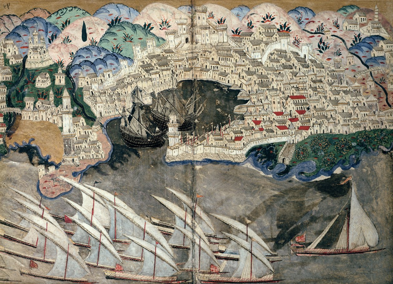 De Ottomaanse Vloot Blokkeert de Haven van Marseille in 1543 door Nasuh Al-Silahi