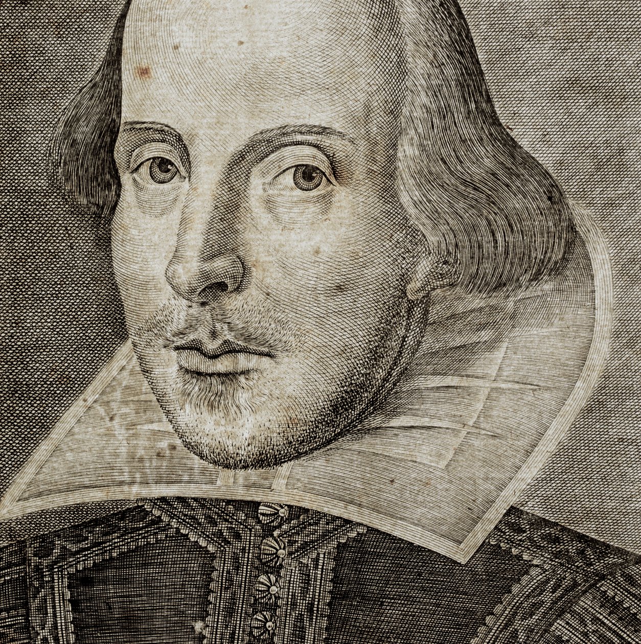 (detail) Portret van William Shakespeare op frontispice van Comedies, histories, & t... door Nathan Benn