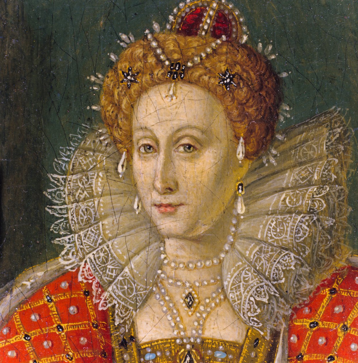 Detail van miniatuur olieverfportret van Koningin Elizabeth I door Nathan Benn