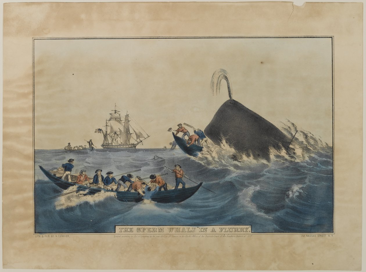 De potvis in een opwelling, uitgegeven door N. Currier, 1852 door Nathaniel Currier