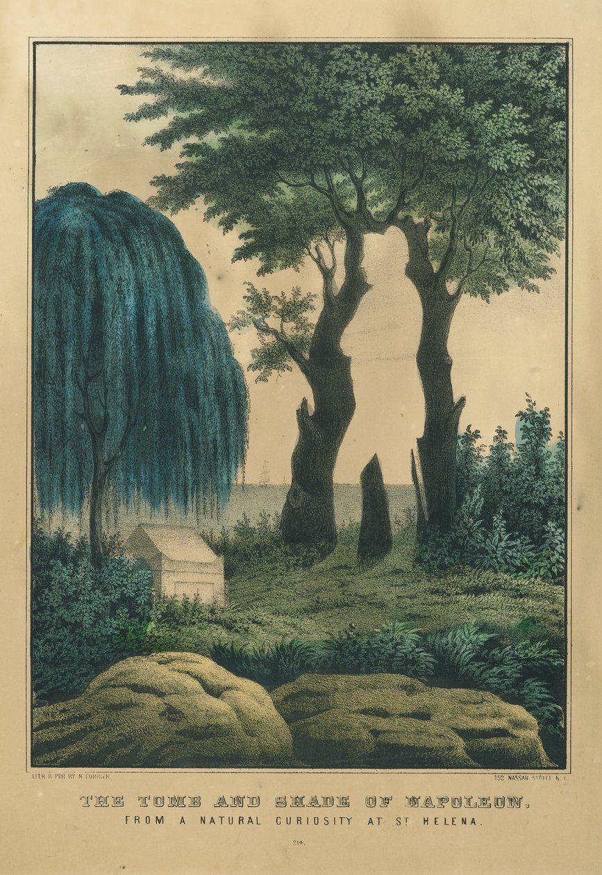 Het graf en de schaduw van Napoleon, van een natuurlijke curiositeit op St. Helena door Nathaniel Currier