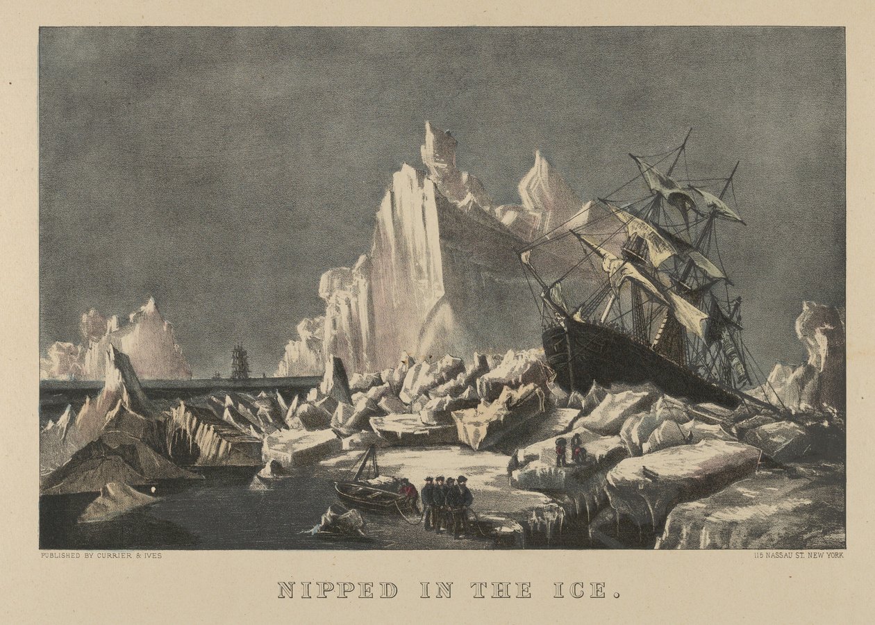 Bevroren in het ijs, 1876-94 door Currier and Ives