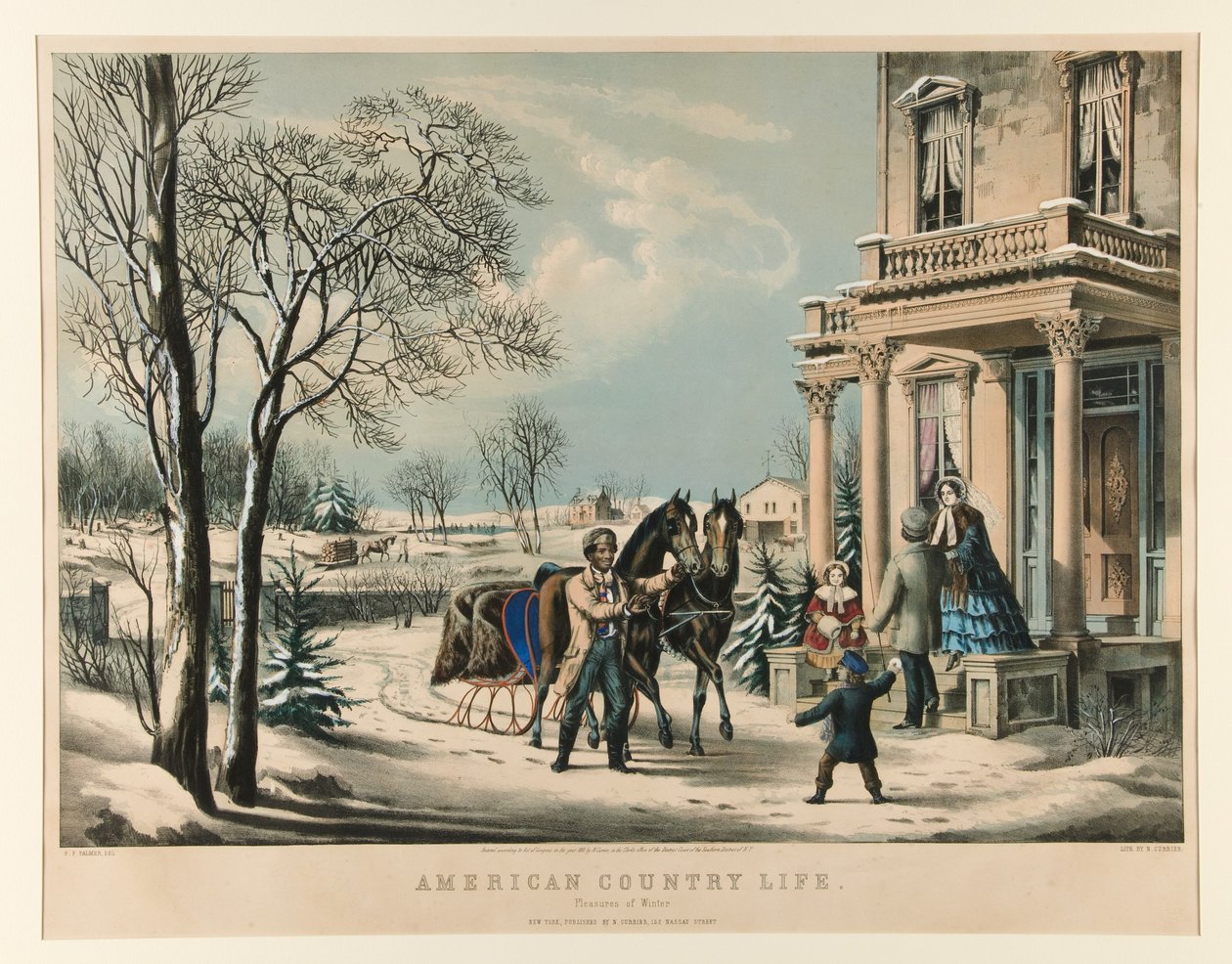 Amerikaans plattelandsleven. Geneugten van de winter door Nathaniel Currier