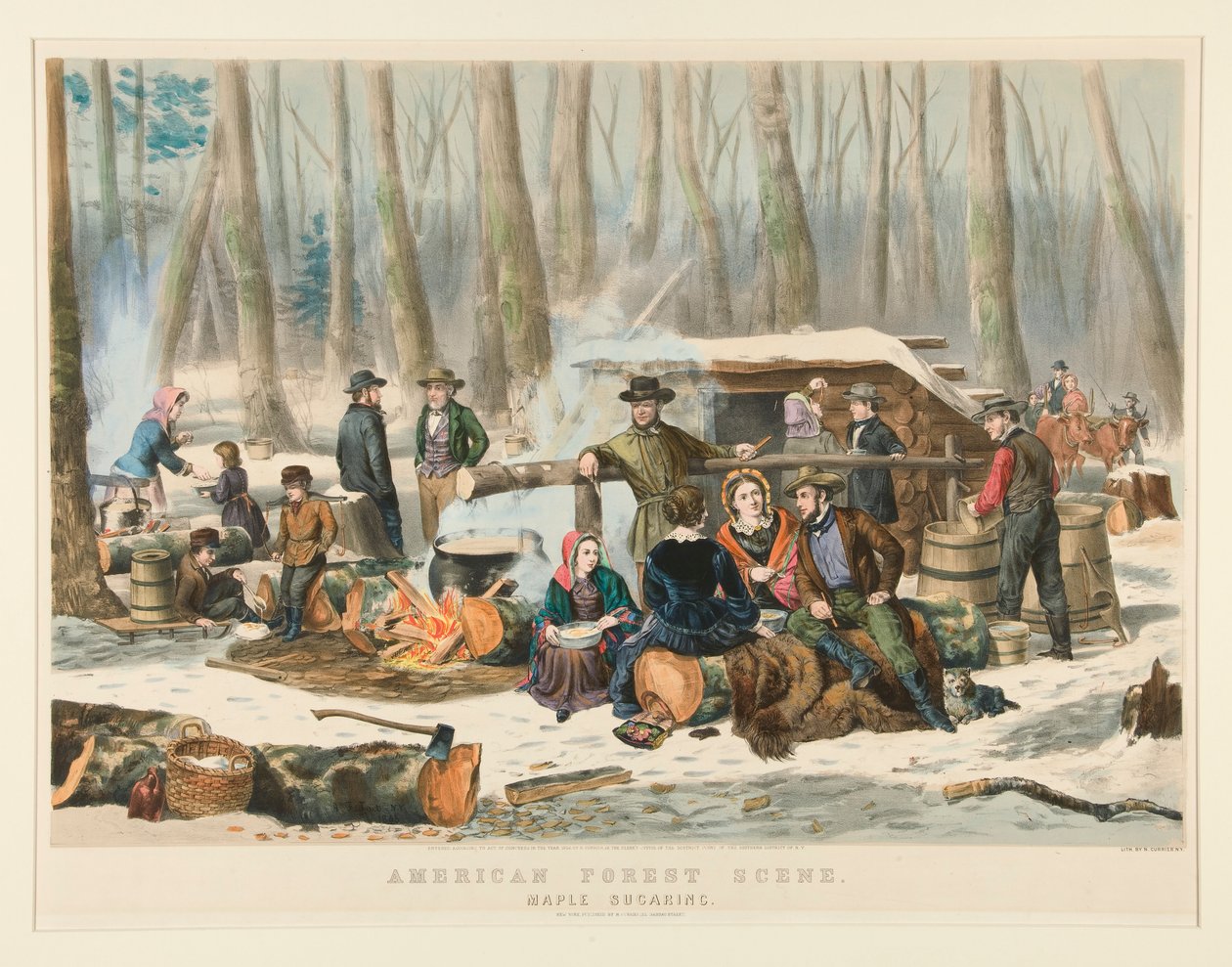 Amerikaans Boslandschap, Esdoornsuiker door Nathaniel Currier