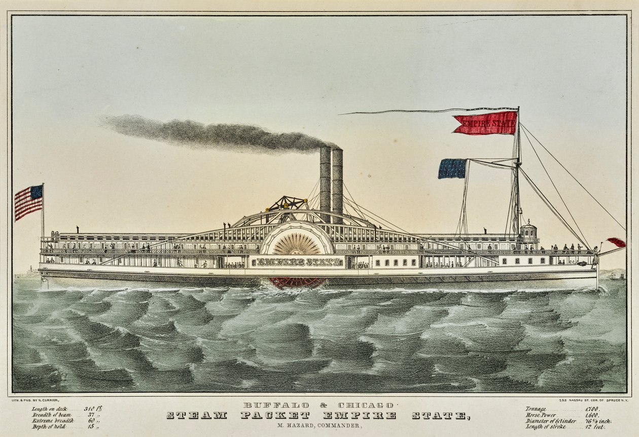 Buffalo en Chicago stoomschip door Nathaniel Currier