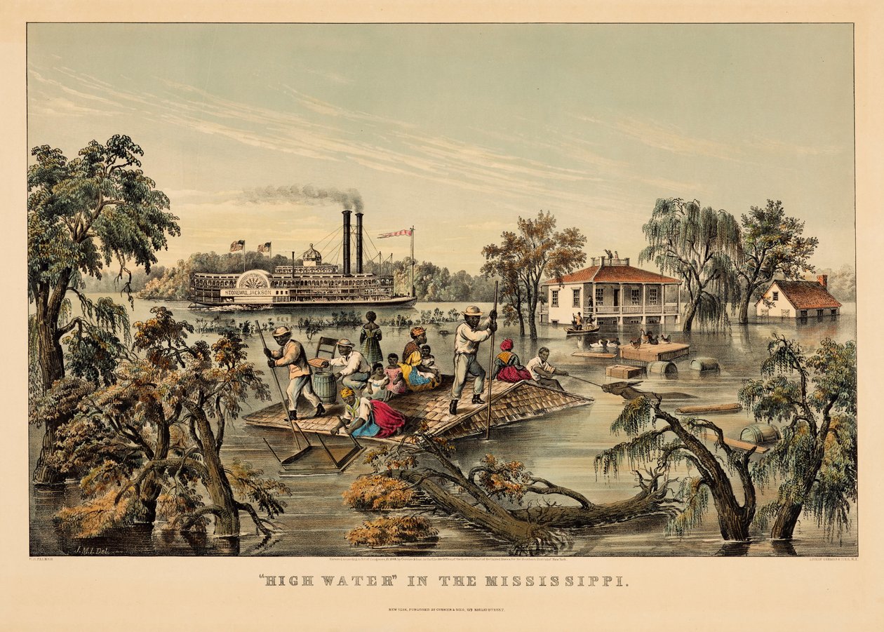 „Hoogwater” in de Mississippi door Nathaniel Currier