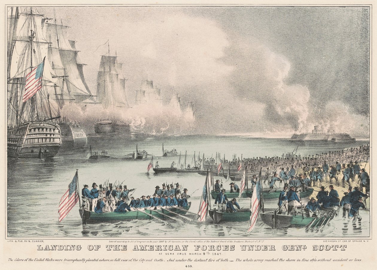 Landing van de Amerikaanse troepen onder Genl. Scott: Bij Vera Cruz 9 maart 1847 door Nathaniel Currier