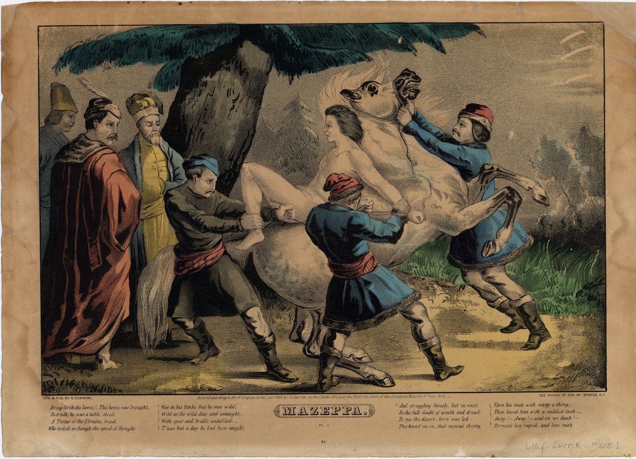 Mazeppa, plaat een van vier door Nathaniel Currier