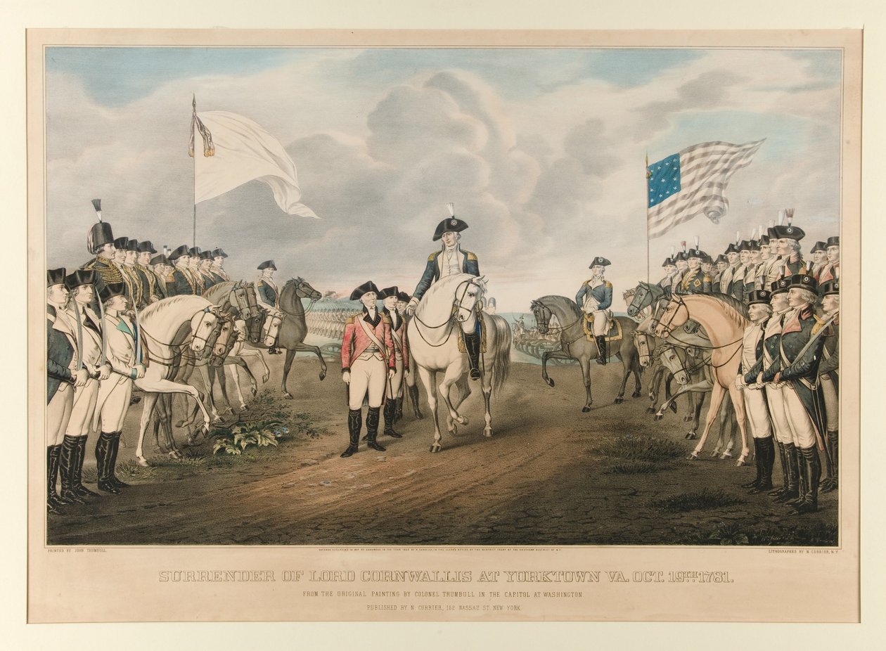 Overgave van Cornwallis te Yorktown, Virginia, 19 okt. 1781 - Naar het oorspronkelijke schilderij van kolonel Trumbull, geschilderd door John Trumbull door Nathaniel Currier