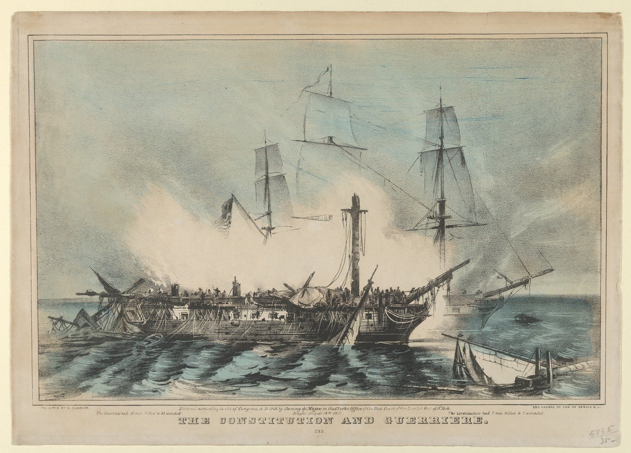 De Grondwet en Guerriere-Gevochten 19 augustus 1812 door Nathaniel Currier