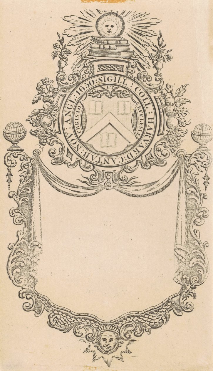 Harvard College boekplaat met het Christo et Ecclesiæ zegel door Nathaniel Hurd