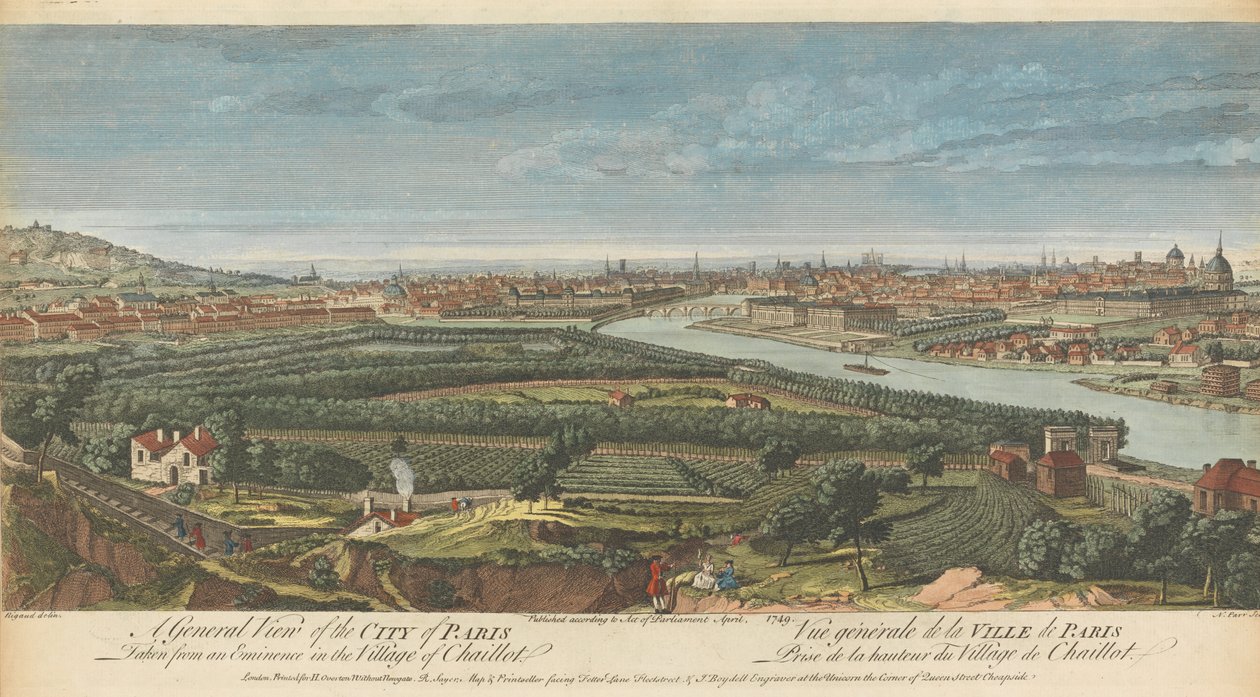 Algemeen overzicht van de stad Parijs genomen vanaf een hoogte in het dorp Chaillot door Nathaniel Parr